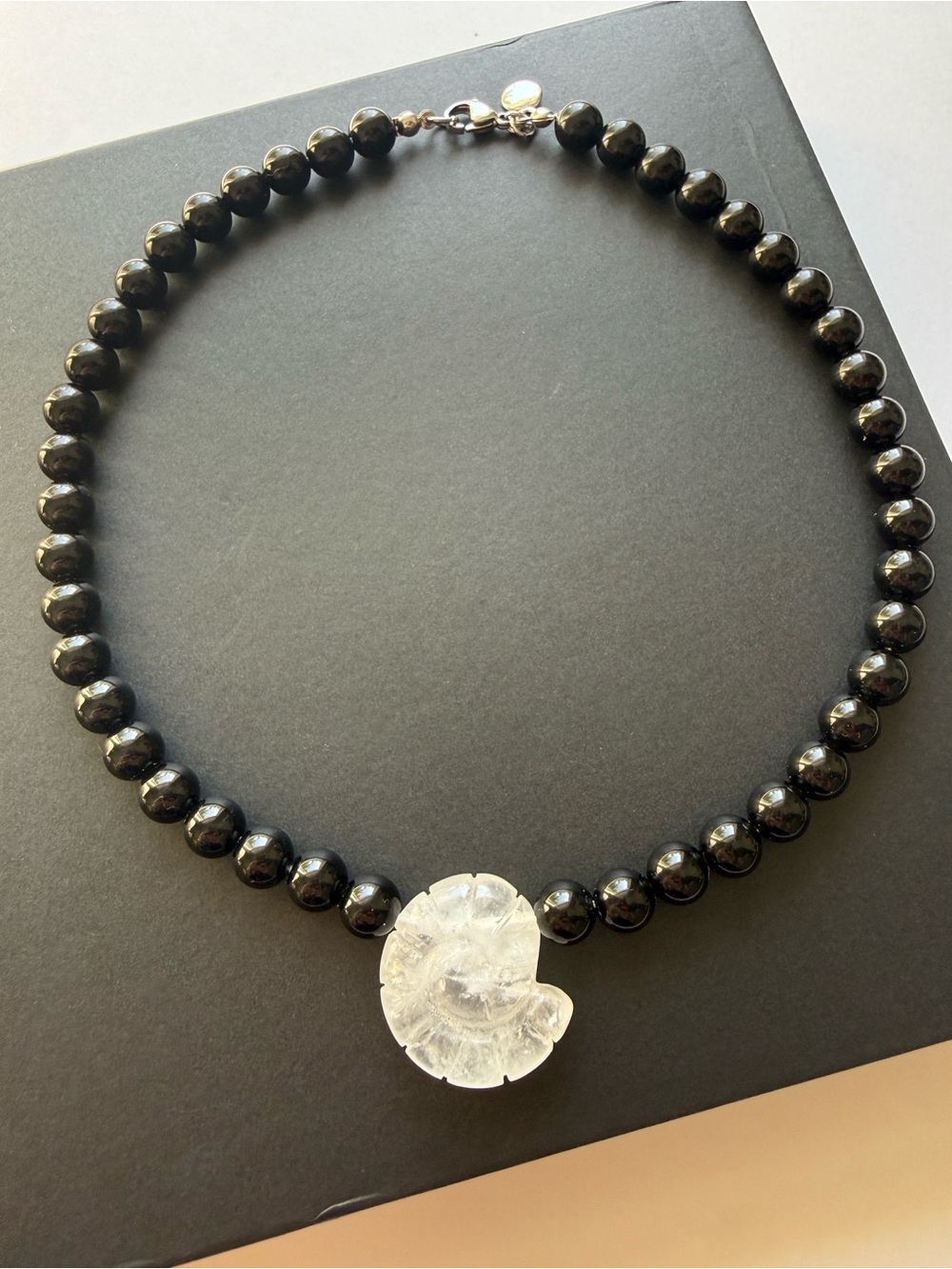 NEW Mayamar Black Beaded Carved Shell Necklace Coastal Choker Mermaidcore Boho